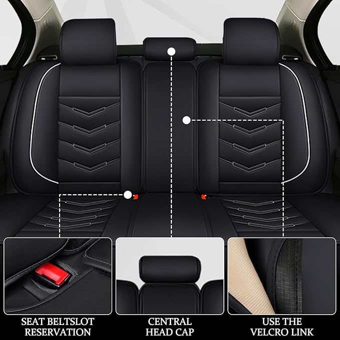 Car Seat Cover 6 Seats for Ford Explorer 2000-2026, Waterproof Durable Compatible Airbag, Premium Leather Seat Protector(6 Seats Standard,Black White)