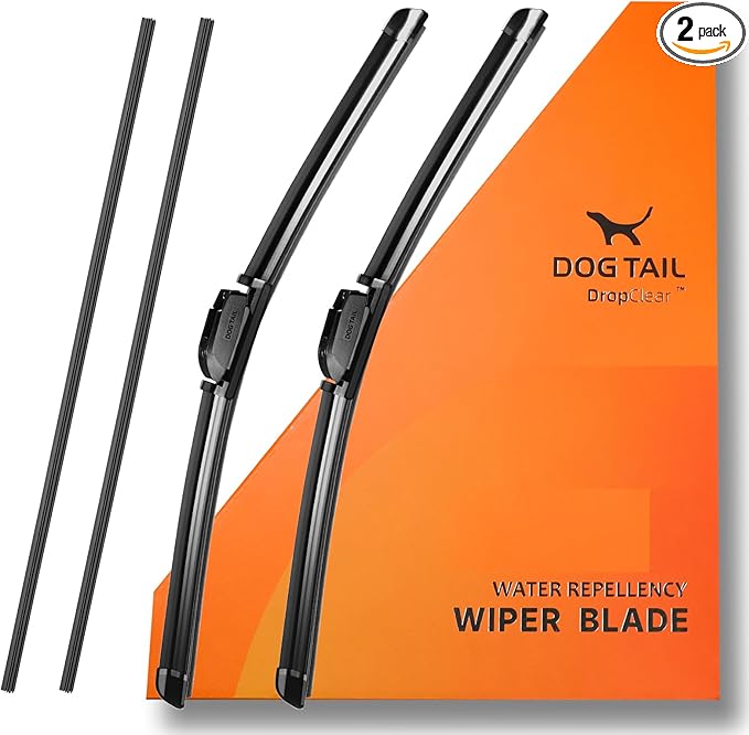 DOG TAIL Water Repellent Silicone Wiper Blades 16 inch (2 Pack) with Multiple Adapters and 2 Refills, Automotive Replacement Front Windshield Wiper Blades for My Car with Water Repellency DropClear