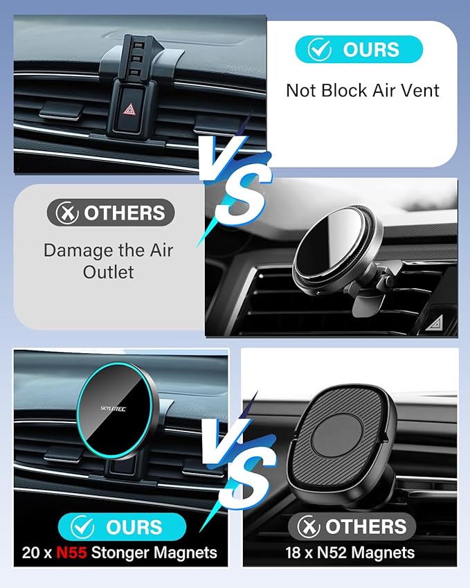 SKYLOTEC Phone Holder for Toyota Tacoma 2016-2023 Accessories Car Magnetic Phone Mount Compatible with MagSafe, Strong Magnets Fast Wireless Charger Cell Phone Base