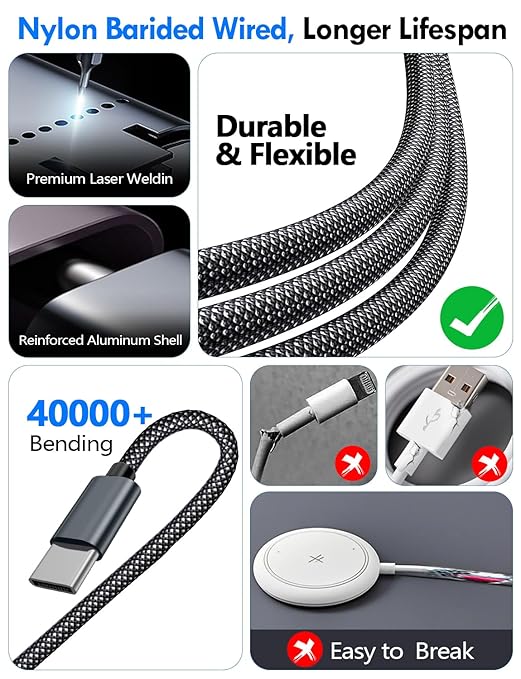 2Pack Multi Charging Cable Cord for Travel Essentials,Apple Watch Charger,iPhone Charger,[3-in-2] Type C/Lightning Cable Portable Designed for iWatch,iPhone 17-8,Galaxy S25-21,AirPods,iPad-1.8M Black