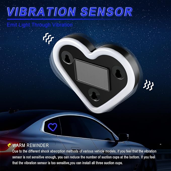 iFunyLED Car LED Interior Lights, Heart-Shaped Ambient Light for Windows, 5 Lighting Modes, Charging Through Type-c and Solar Energy, Car Decorations for Women Men, Pack of 1, (Blue)