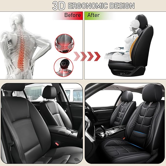 Leather Car Seat Covers Fit for Toyota Sequoia 2001-2024, 5 Seater Car Seat Cover, Premium Waterproof, Scratch Resistant Car Interior Accessories (Full Set Black)