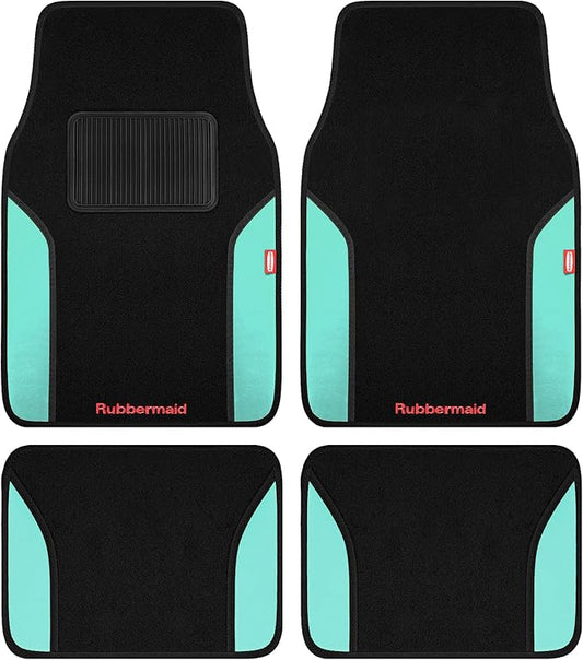 Rubbermaid Car Mats, Carpeted Floor Car Mat with Faux Leather & Built-in Heel Pad, Two-Tone Car Rug Floor Mats, Stylish Carpeted Floor Mats for Cars, Trucks & SUVs Mint Color