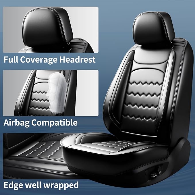 CX-7 Car Seat Covers Custom Fit for Mazda CX-7 2007-2012, Full Coverage Premium Leather Waterproof Breathable Seat Covers Automotive Seat Protectors, Airbag Compatible(Full Set, Seats, Black)