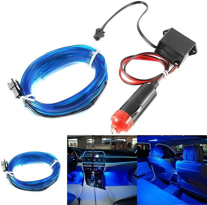 Riloer El Wire Lights for Car, Interior Neon Lights Strip Car LED Strip Light Interior for Car Garden Party Decoration, Car Ambient Lighting Kits, 2m/6.5ft Blue LED