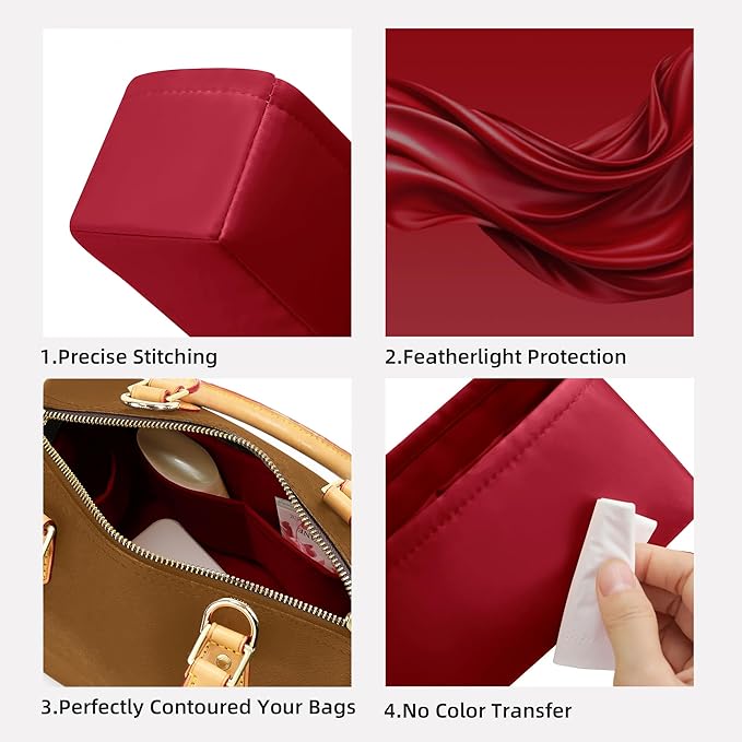 DGAZ Silk Purse Organizer Insert Fits LV Speedy 16/20/25/30/35/45 bags，Silky Smooth Bag Organizer，Luxury Handbag & Tote Shaper（Wine Red，SP45）