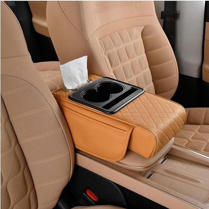 Car Armrest Cushion for Toyota Corolla X E140, E150 2006 2007 2008 2009 2010 2011 2012, Car Center Console Cover Armrest Pad with Cup Holder and Tissue Box, Car Accessories,Orange