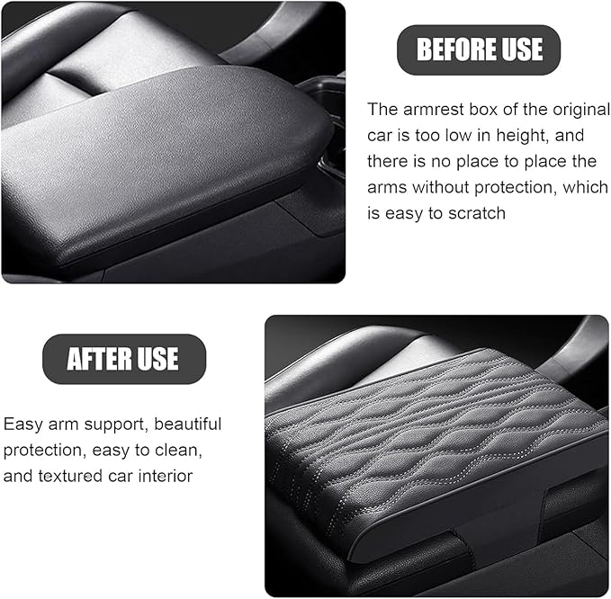 Car Center Console Cover for Ford Edge Sport 2011-2014, Universal Memory Foam Leather Comfortable Soft Armrest Box Pad Cushion Protector Accessories Easy to Clean,Black