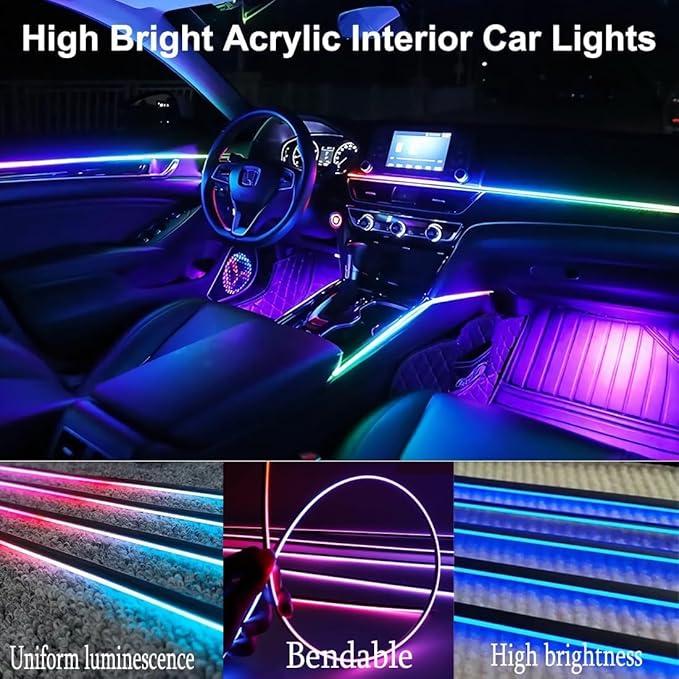 Interior Car LED Strip Lights, Acrylic LED Lights for Car with Dynamic Dreamcolor Chasing, 6 in 1 175 inches 593 LEDs Ambient Lighting Kits Music Sync Wireless APP and Remote Control