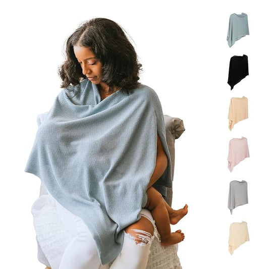 Breathable Nursing Cover Up for Breastfeeding - Privacy Nursing Covers - Newborn Essentials Must Haves - Improved Ponchy by Gold Mamas - Blue