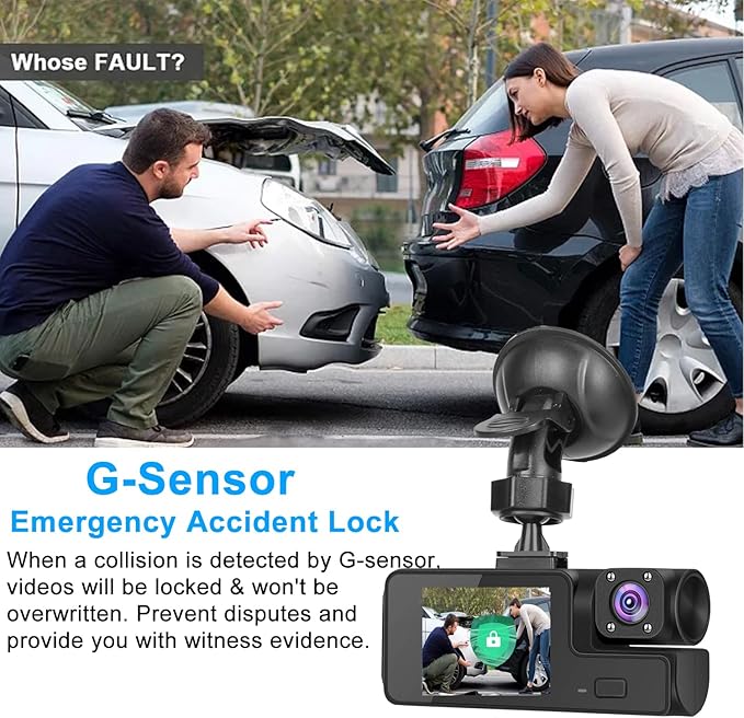 WiFi 1080P 3 Channel Dash Camera for Car Front and Inside Dashcam Car Security Video Recorder,170°Wide Angle Vehicle Cam,WDR,G-Sensor,Loop Recording,Night Vision (WiFi 3Channel Dash Cam With 32G Card)