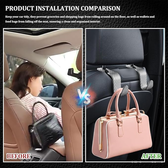 4PCS Car Seat Headrest Hook, Plastic Auto Back Seat Hanger Hooks, Multi-Functional Stylish Seat Hooks, Universal Car Interior Headrest Hanger Storage Accessories for Purse Coats Handbag (Gray)