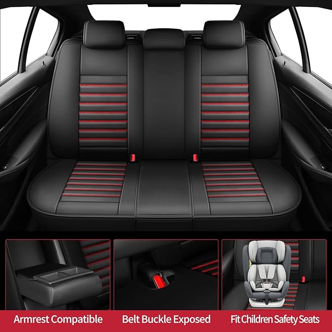 Fit 4Runner Car Seat Covers (5 Seats) for Select Toyota 4Runner 2003-2024 2025 2026 - Full Coverage Leather,Airbag Compatible,Waterproof & All Weather Seat Cushion Protector,Full Set,Black+Red