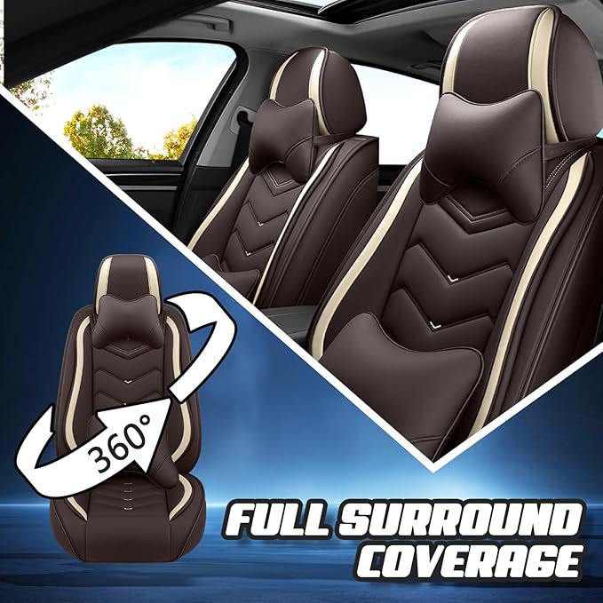 Car Seat Covers for KIA Sedona 2003-2021, Premium Nappa Leather Car Seat Cover, Stylish Sport Seat Covers， Automobile Seat Cover Sets.(Luxury 2 Seats/Coffee Color)