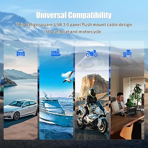 Dual Port USB C 3.0 Male to USB C 3.0 Female Extension Cable,Flush Mount Waterproof Panel Cable for Car,Truck,Boat,Motorcycle Dashboard 3.3ft