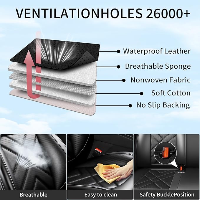 CX-3 Car Seat Covers Custom Fit for Mazda CX-3 2016-2021, Full Coverage Premium Leather Waterproof Breathable Seat Covers, Automotive Seat Protectors, Airbag Compatible(2 Front Seats, Black)