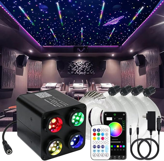 AKEPO 36W 4 Color Twinkle Fiber Optic Starlights Headliner Lights Kit, Optical Fibers Music Sync Bluetooth APP Control Starlight Kit, 2000pcs*13.1ft +240pcs Colorful Shooting Star