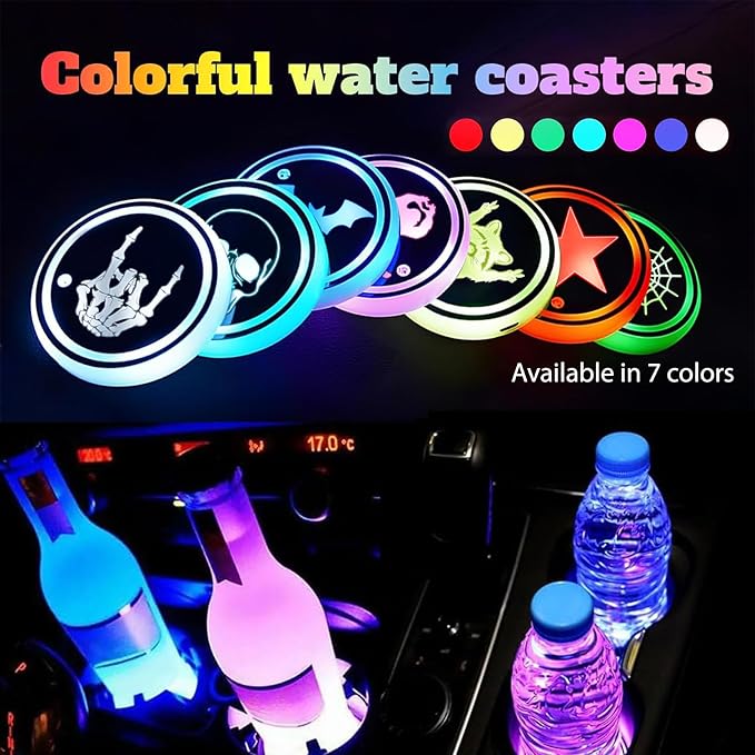 12 Gauge LED Cup Holder Lights for Car,2Pcs LED Light Up Cup Holder Coasters with 7 Colors 3 Modes,Waterproof Interior Atmosphere Lamp,Car Decor Accessories Cool Bullet Gift for Women Men