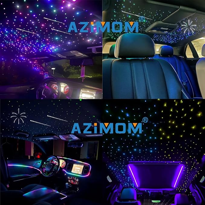 AZIMOM Dual Color 800pcs 0.03in 13.1ft Twinkle Fiber Optic Starlight Headliner+ Pure White Meteor 240pcs Shooting Star, Sound Mode APP& Remote Control 2 in 1Starlight Meteor Kits for Car Home Ceiling