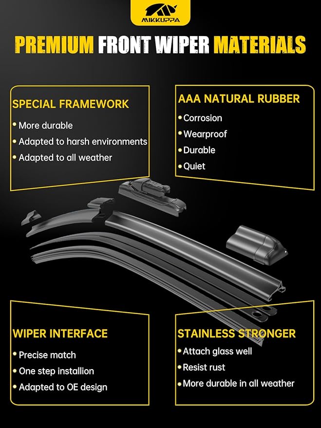 MIKKUPPA 22"+20"+9" Windshield Wipers Blades Replacement for 2021-2024 Ford Bronco Sport, Top Lock Front & Rear All Season Wiper Blades Set(Pack of 3)
