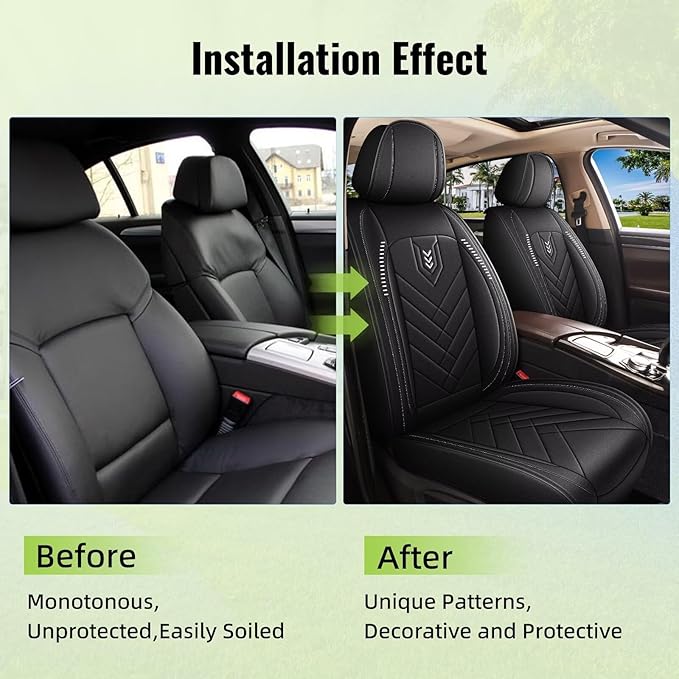 AOMSAZTO Car Seat Covers Front Set Fit for Ford Flex 2011-2019 Faux Leather Waterproof Seat Covers Automotive Seat Cushion Protector(2 Seats, Black)