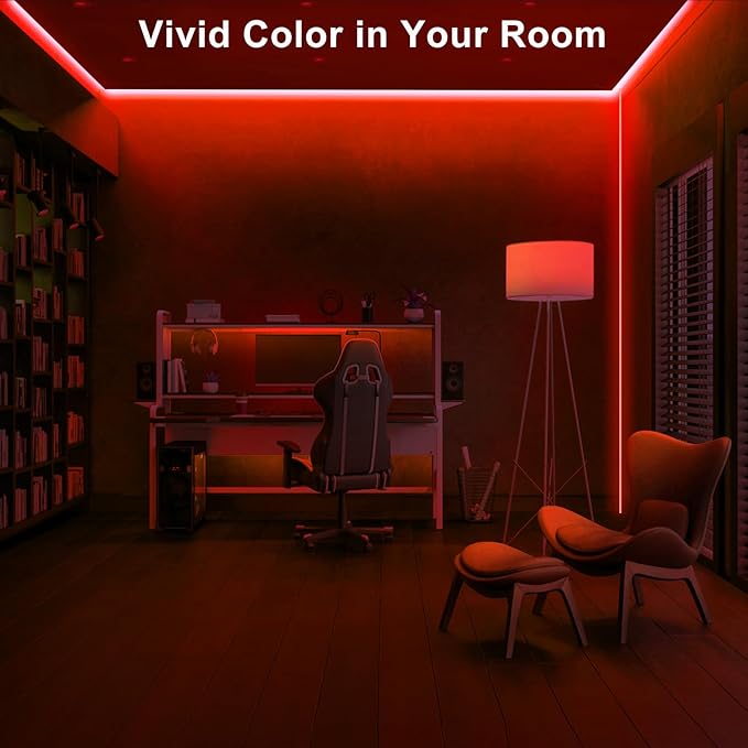 Tatazone 16.4ft Red COB Led Strip Lights with RF Remote, Dimmable Bright Dotless Adhesive Indoor Led COB Light Strip for Cabinet, Painting, Room, Bed
