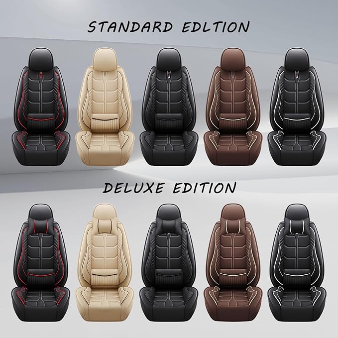 Leather Car Seat Covers Fit for Toyota Camry Solara 2004-2008, 5 Seater Car Seat Cover, Premium Waterproof, Scratch Resistant Car Interior Accessories (Full Set Black Red)