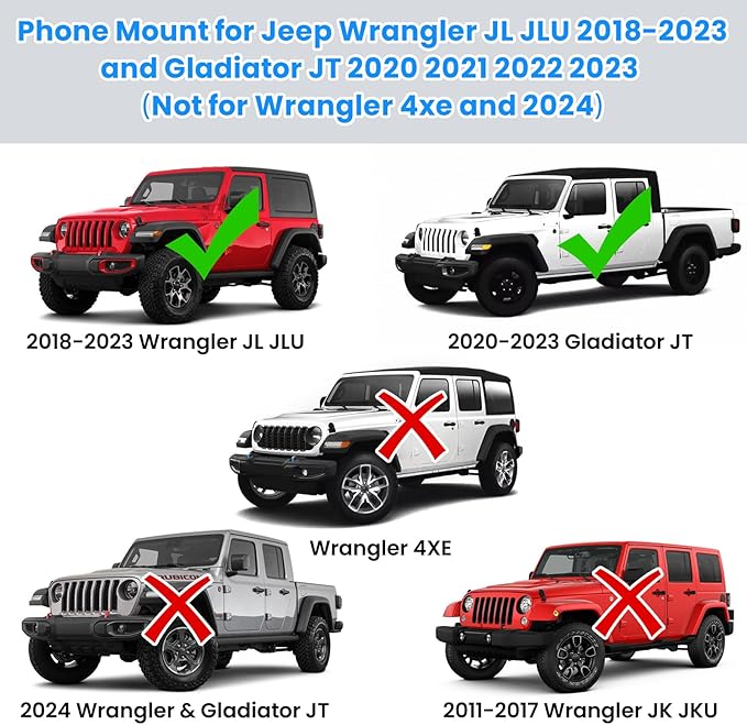 DIAMOOKY Upgraded Metal Phone Mount for Jeep Wrangler JL JLU 2018-2023 and Gladiator JT 2020 2021 2022 2023 Phone Holder Dash Mount System Kit Dashboard Accessories Driver Side (Not for 4xe)