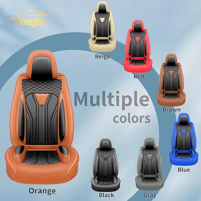 Fit Leaf Car Seat Covers Compatible with Nissan Leaf 2012-2025 2026 - Premium Leather， Waterproof Breathable， All-Weather Seat Cushion Protecto&Airbag Compatible (2 Front Seat Orange&Black)