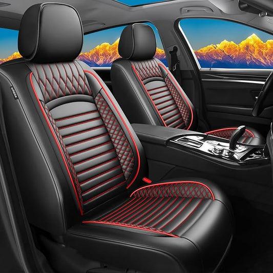Fit Camry Car Seat Covers for Toyota Camry 2012-2024 2025 2026 - Upgraded Premium Waterproof & Breathable Leather, Airbag Compatible, All-Weather Seat Cushion Protector (Full Set, Black+Red)