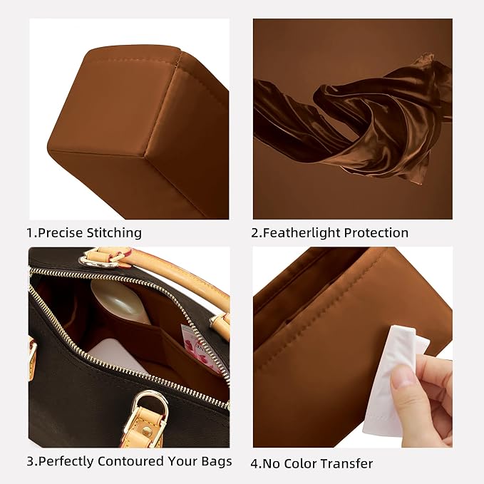 DGAZ Silk Purse Organizer Insert Fits LV Speedy 16/20/25/30/35/45 bags，Silky Smooth Bag Organizer，Luxury Handbag & Tote Shaper（Gold，SP16）