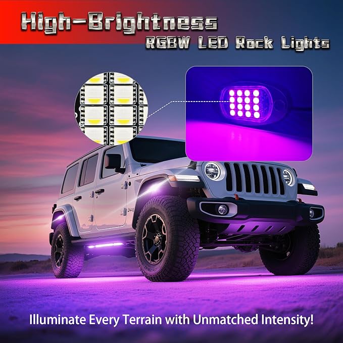 20 Pods RGBW LED Rock Lights for Trucks Offroad Pickup Trailer Sedan SUV Cars, Waterproof Multicolor Neon Underglow Kit with Bluetooth APP/RF Remote, Vehicle Accent Underbody Light Underneath 12V