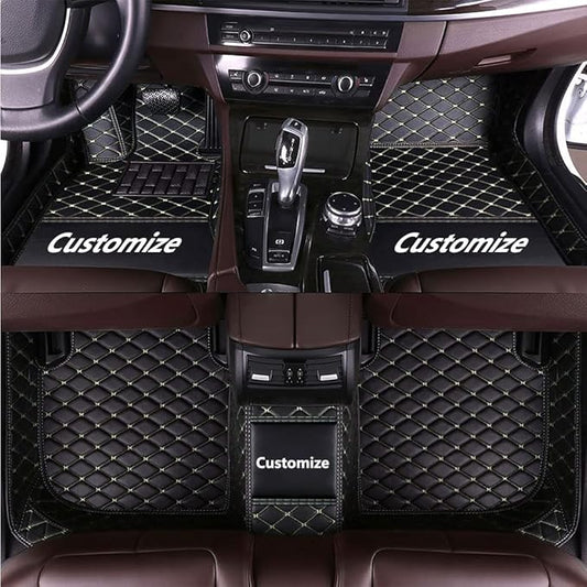 Custom Making Car Floor Mats for 90% Car Model Luxury Leather All Weather Waterproof Anti-Skid Full Coverage Liners (Black Beige)