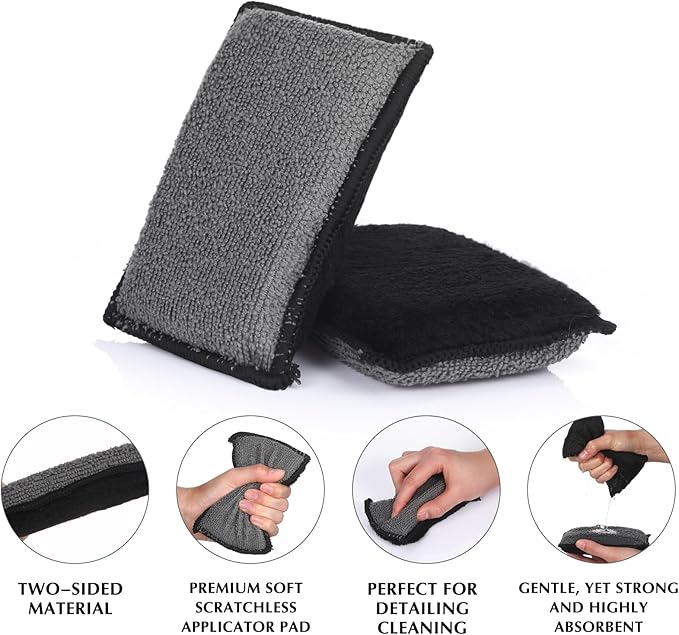 Mudder 8 Pcs Car Interior Scrubbing Sponge 5'' x 3'' Fiber Car Wax Applicator pad Household Cleaning Sponges for Leather Car Seat Couch Cleaning (Gray Black)