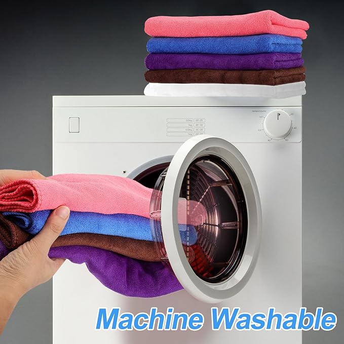 HARFINGTON 6 Pack Microfiber Cleaning Cloth, 20" x 10" Multi-Functional Cleaning Towels Reusable Absorbent Rags for Car Wash Kitchen Household Window Clean, Brown