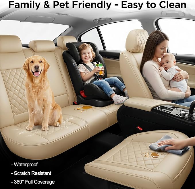 Fit for Accent Seat Covers Compatible with Hyundai Accent 2017-2026 - Waterproof Breathable Leather Automotive Seat Cushions Protector,Airbag Compatible,Only 2 Front seat Covers(Beige)
