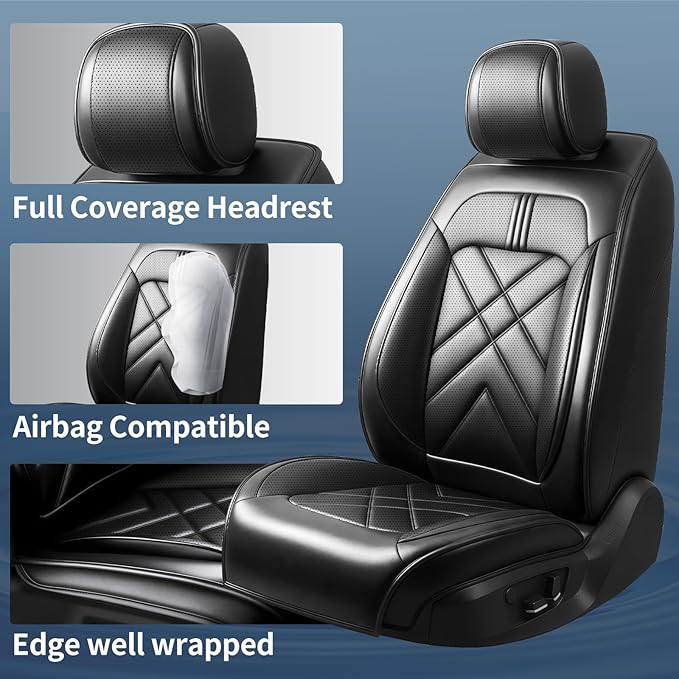 CX-7 Car Seat Covers Custom Fit for Mazda CX-7 2007-2012, Full Coverage Premium Leather Waterproof Breathable Seat Covers, Automotive Seat Protectors, Airbag Compatible(2 Front Seats, Black)