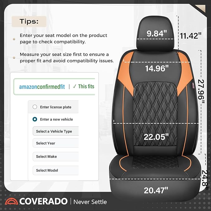 Coverado Seat Covers for Cars, Seat Covers Full Set, Waterproof Seat Covers, Car Seat Covers Front Seats and Back, Car Seat Cushion, Car Seat Protector Universal Fit Most Cars Trucks SUV, Black&Orange