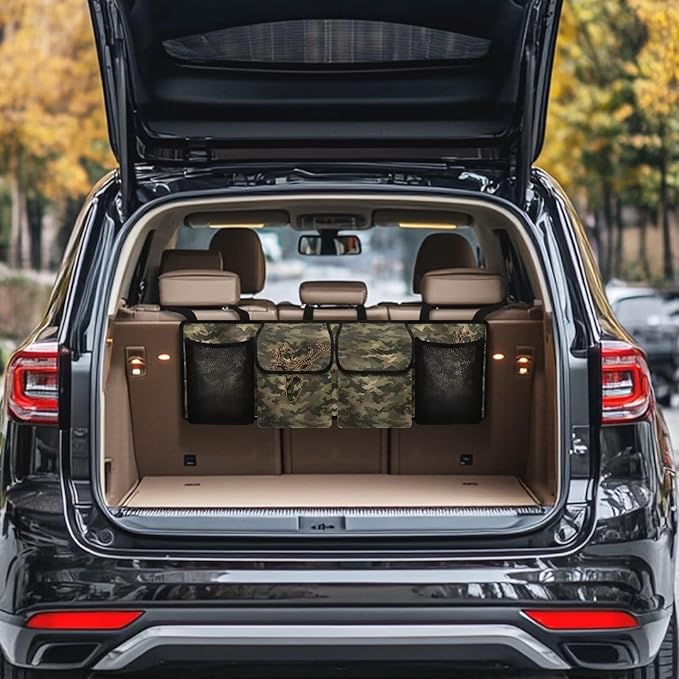 Camo Deer Car Trunk Organizer and Storage,Large Capacity Backseat Hanging Storage with 4 Storage Bag, Backseat Car Organizer Universal for Cars, Truck, vans