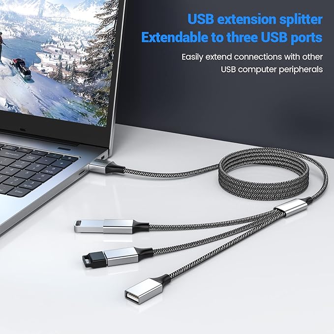 MOGOOD 3 in 1 USB Splitter Cable 1m, 1 Male to 3 Female USB2.0 Adapter, USB Extension Cable for Charging/Data Transfer/Laptop/Mac