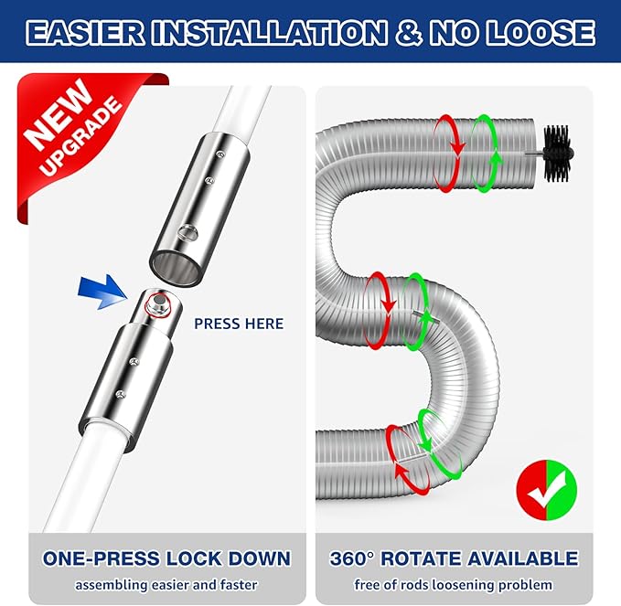 PetOde 35 Feet Dryer Vent Cleaner Kit, Lint Remover, Upgraded Flexible Quick-Snap Brush with Drill Attachment, Extends Up to 35 FEET for Easy Cleaning, Cleaning Tools Use with/Without a Power Drill