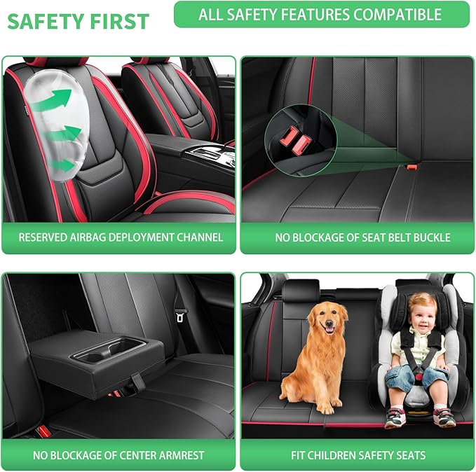 Fit Fj Cruiser Car Seat Covers for Toyota Fj Cruiser 2007-2013 2014 -Upgraded Premium Waterproof & Breathable Leather,Airbag Compatible,All-Weather Seat Cushion Protector,2 Front/Black-Red