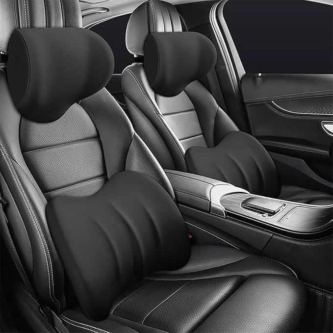 Car Headrest & Lumbar Support Cushion For Toyota Corolla Cross 2022 2023 2024, Ergonomic Car Seat Headrest Memory Foam Neck and Back Pillow Kit Breathable Removable for Driving Fatigue Relief