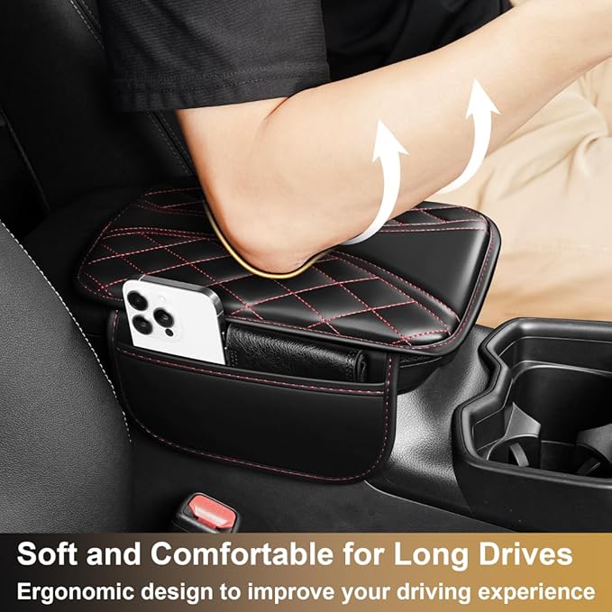 Center Console Cover Fit for Venza Scratch & Wear Resistant Waterproof Middle Console Cover with 2 Storage Bags(Black&Redline)