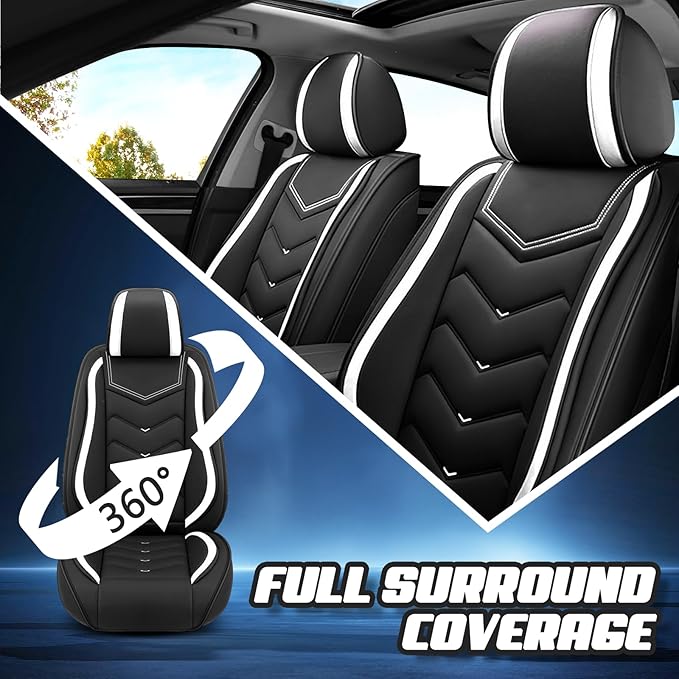 Car Seat Covers for KIA Sedona 2003-2021, Premium Nappa Leather Car Seat Cover, Stylish Sport Seat Covers， Automobile Seat Cover Sets.(Standard 2 Seats/Black White)
