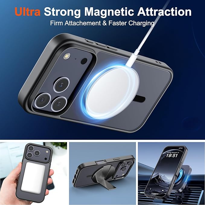 SUPFINE Magnetic for iPhone 17 Pro Case (Compatible with MagSafe)(Military Grade Drop Protection) Translucent Matte Shockproof with Anti-Fingerprint Phone Cover,Black