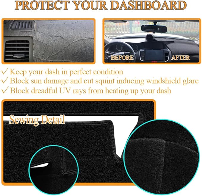 Yiz Dash Cover Mat Custom Fit for Ford F150 F250 Expedition F150 Heritage 1997 1998 1999 2000 2001 2002 2003 w/o Climate Sensor w/o Light Sensor, Dashboard Cap Pad Carpet Protector (97-03 Black) J61