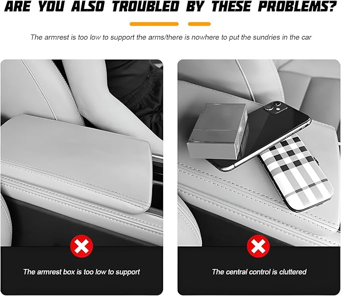 Zpana Car Center Console Armrest Pillow, Memory Foam Leather 4 in 1 Vehicle Arm Rest Cover with Tissue Box 2 Side Storage Bag Cup & Phone Holder, Auto Armrest Cushion, Universal Fit (Black/Red)