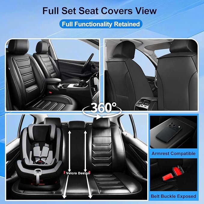 Fit Trax Car Seat Covers for Chevrolet/Chevy Trax 2015-2026, Premium Full Coverage Leather, Waterproof All Weather Seat Cushion Protector, Airbag Compatible, Scratch Resistant, Full Set, Black