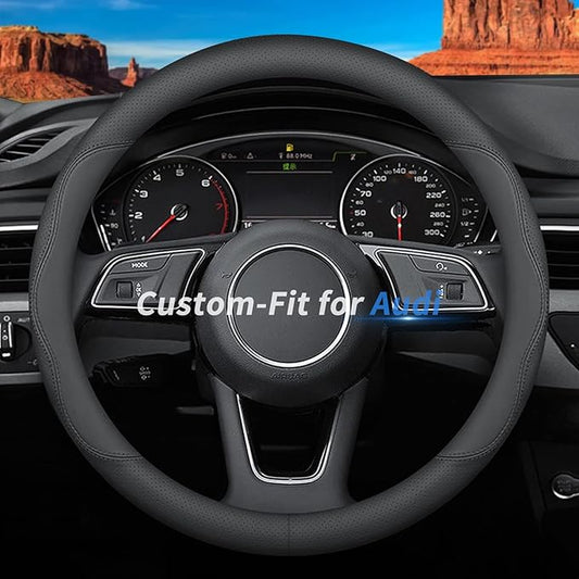 Custom-Fit Leather Car Steering Wheel Cover for Audi, B-Style, Non-Slip, Breathable